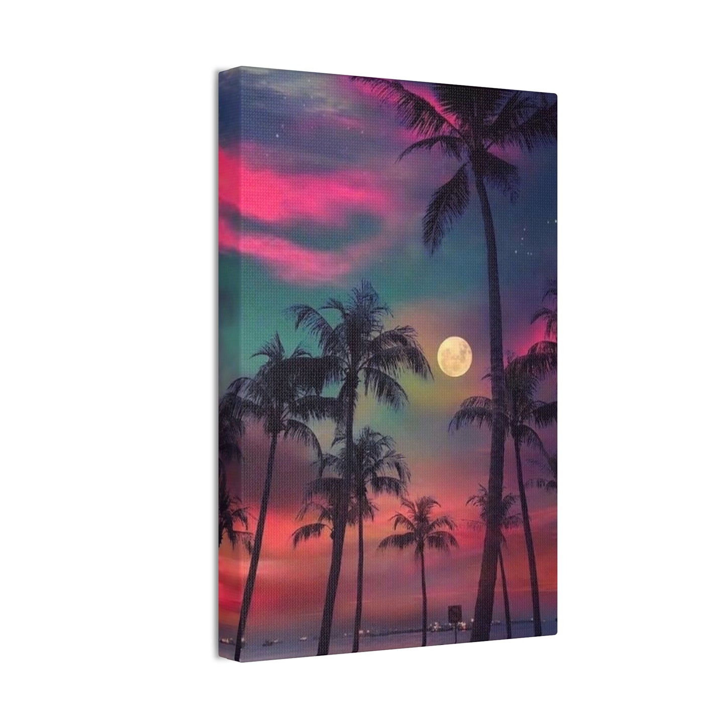 Moon Rise Palms - Canvas Stretched, 0.75"