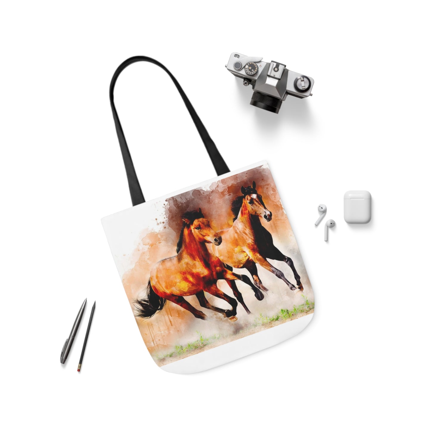 Horses - Canvas Tote Bag, 5-Color Straps