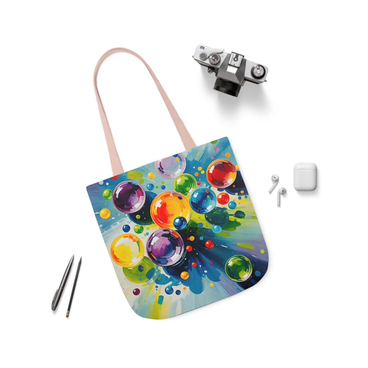 Colored Balls - Canvas Tote Bag, 5-Color Straps