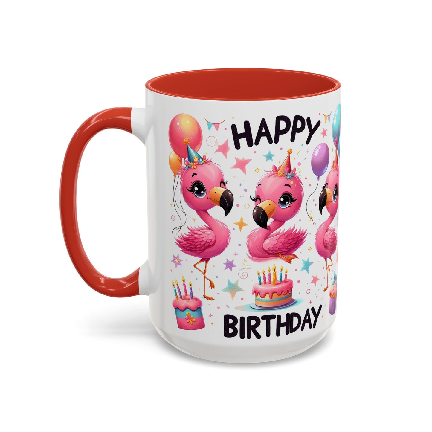 Happy Flamingo Birthday - Accent Coffee Mug (11, 15oz)