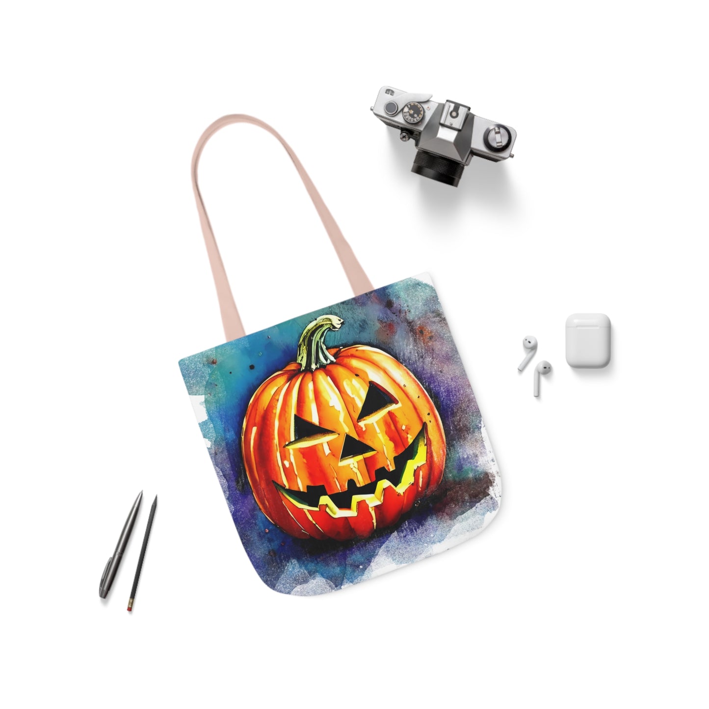 Pumkin Face - Canvas Tote Bag, 5-Color Straps - Halloween