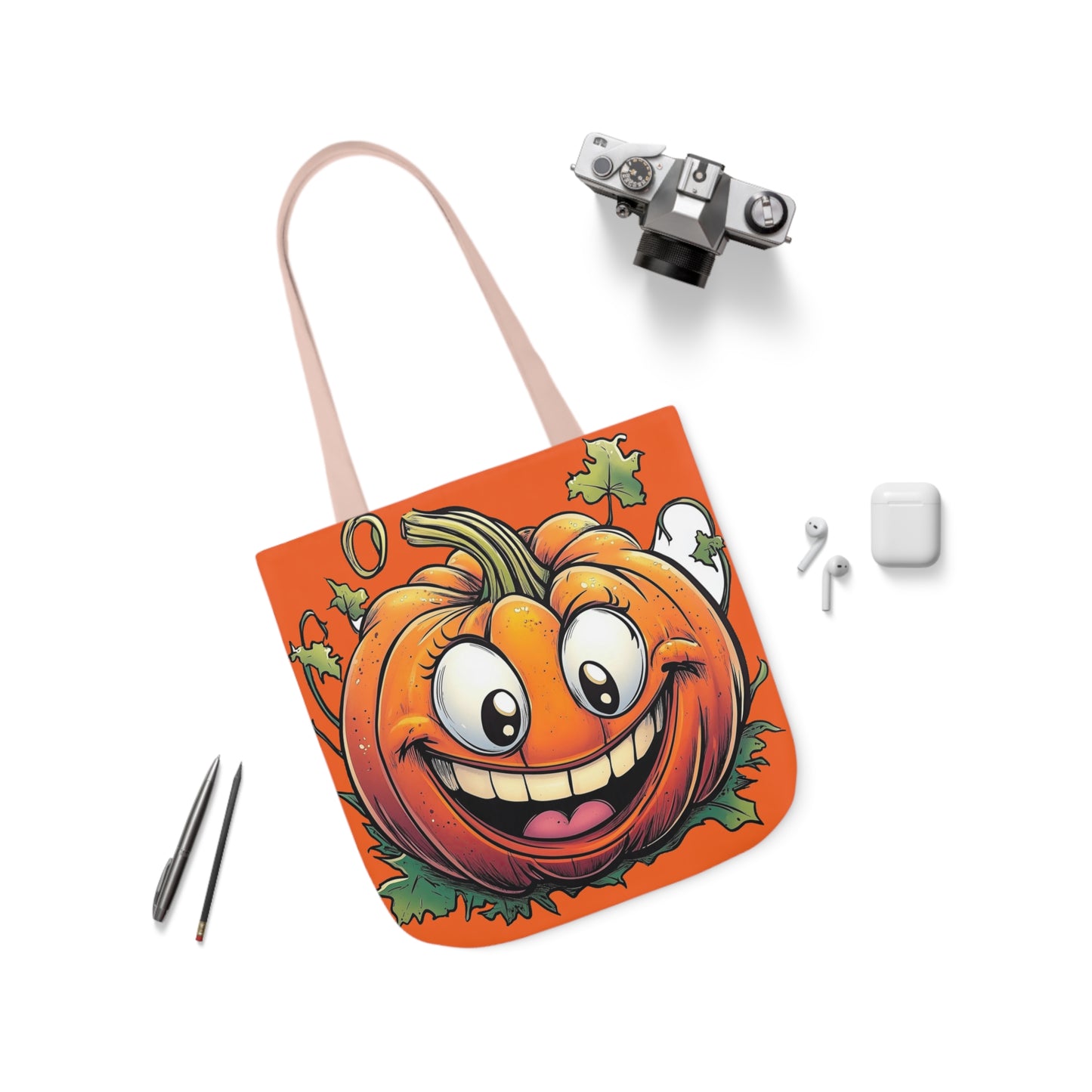 Happy Pumpkin - Canvas Tote Bag, 5-Color Straps - Halloween