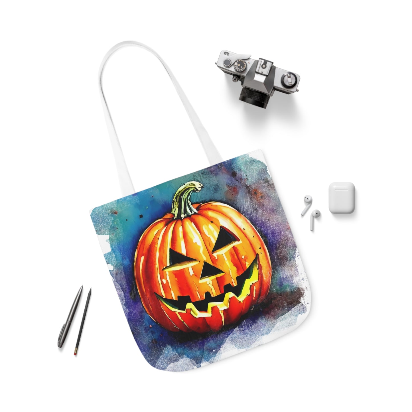 Pumkin Face - Canvas Tote Bag, 5-Color Straps - Halloween