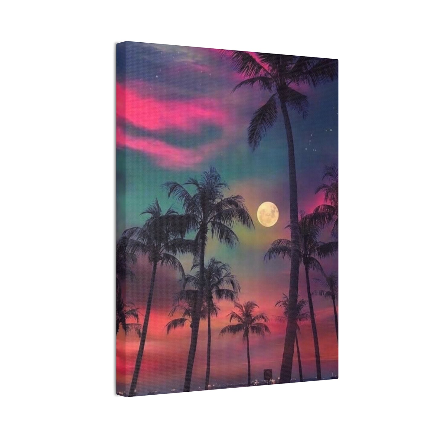 Moon Rise Palms - Canvas Stretched, 0.75"