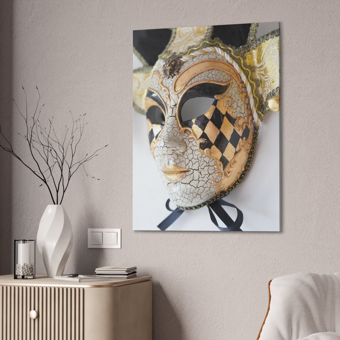 Gold and Silver Mask - Canvas Stretched, 0.75"