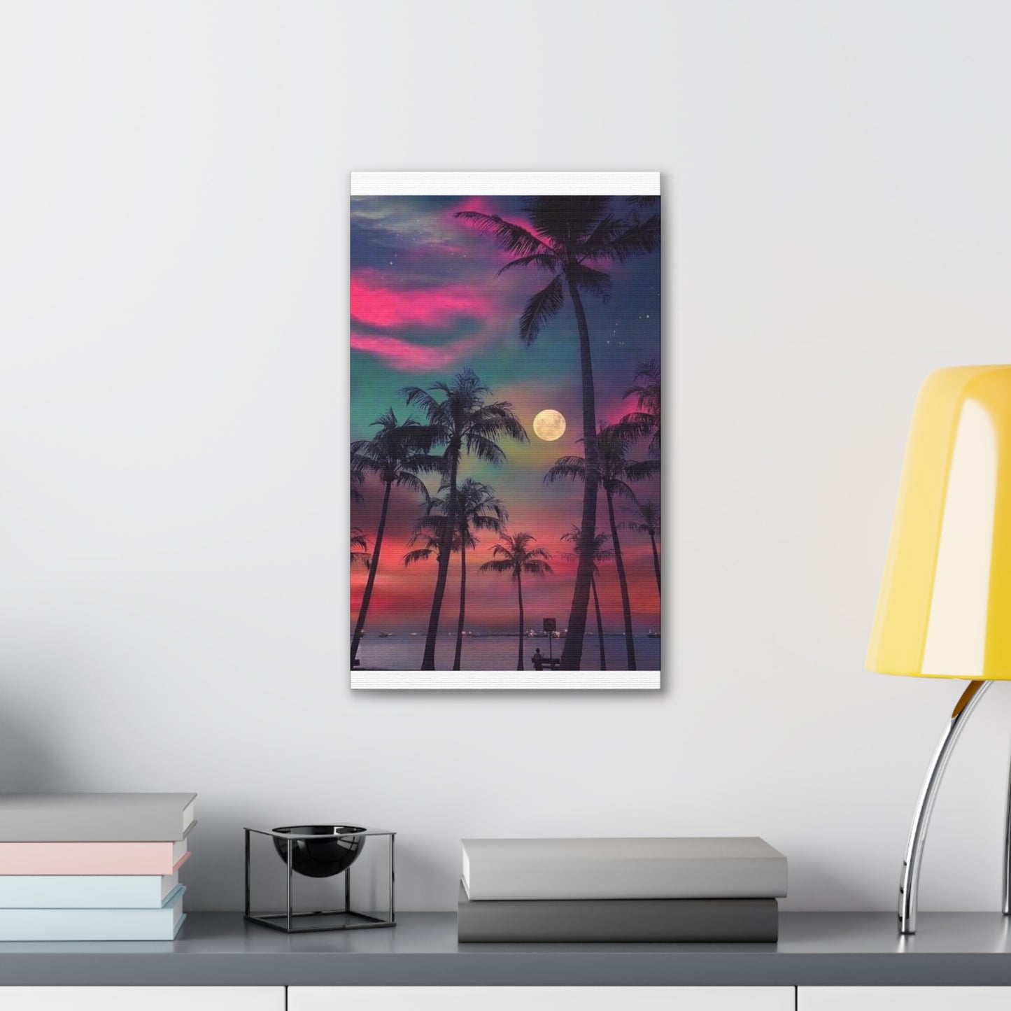 Moon Rise Palms - Canvas Stretched, 0.75"