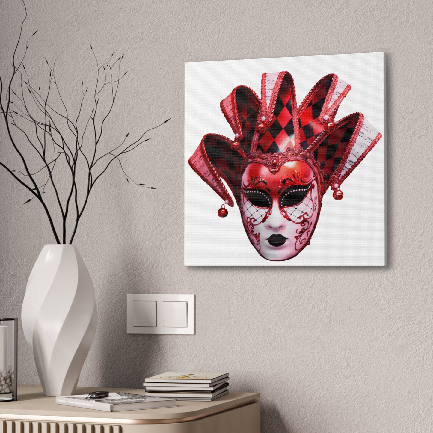 Red Carnival Mask - Canvas Stretched, 0.75"