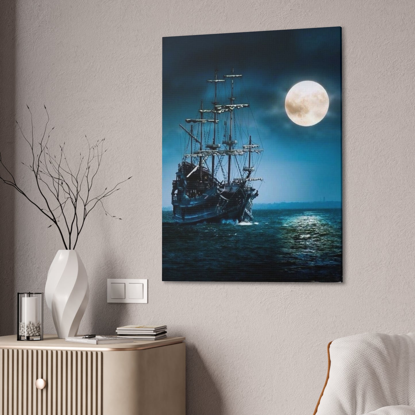 At Sea by Moonlight - Canvas Stretched, 0.75"