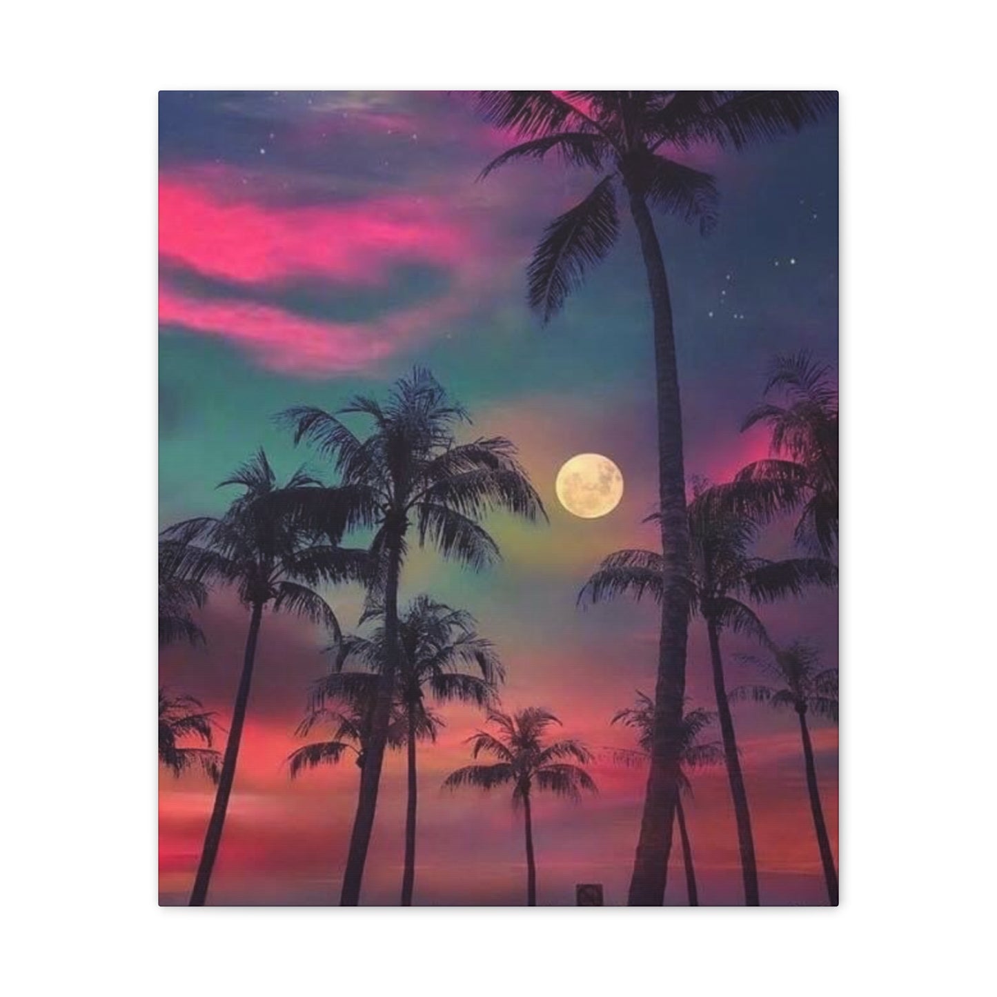 Moon Rise Palms - Canvas Stretched, 0.75"