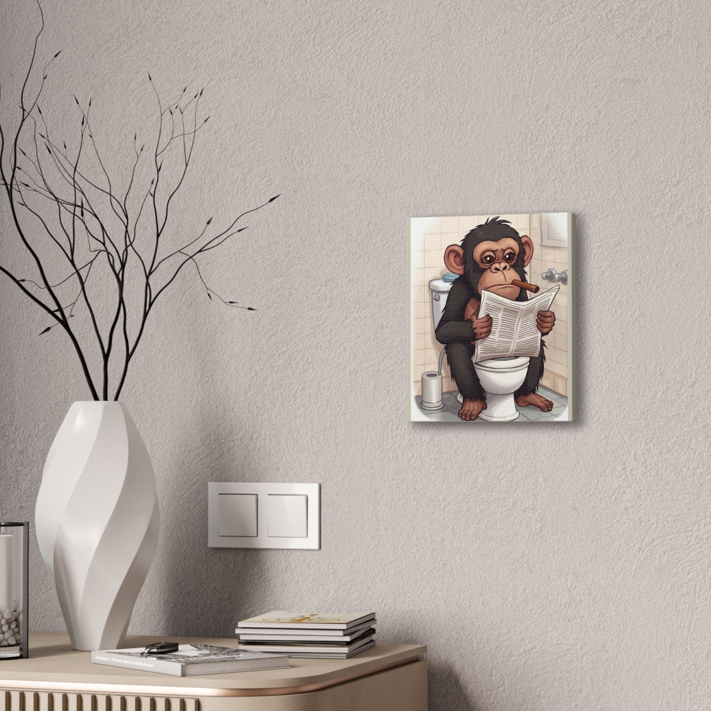 Chimp on the pot - Canvas Stretched, 0.75" - Wall Art 2026 - Bathroom Humor