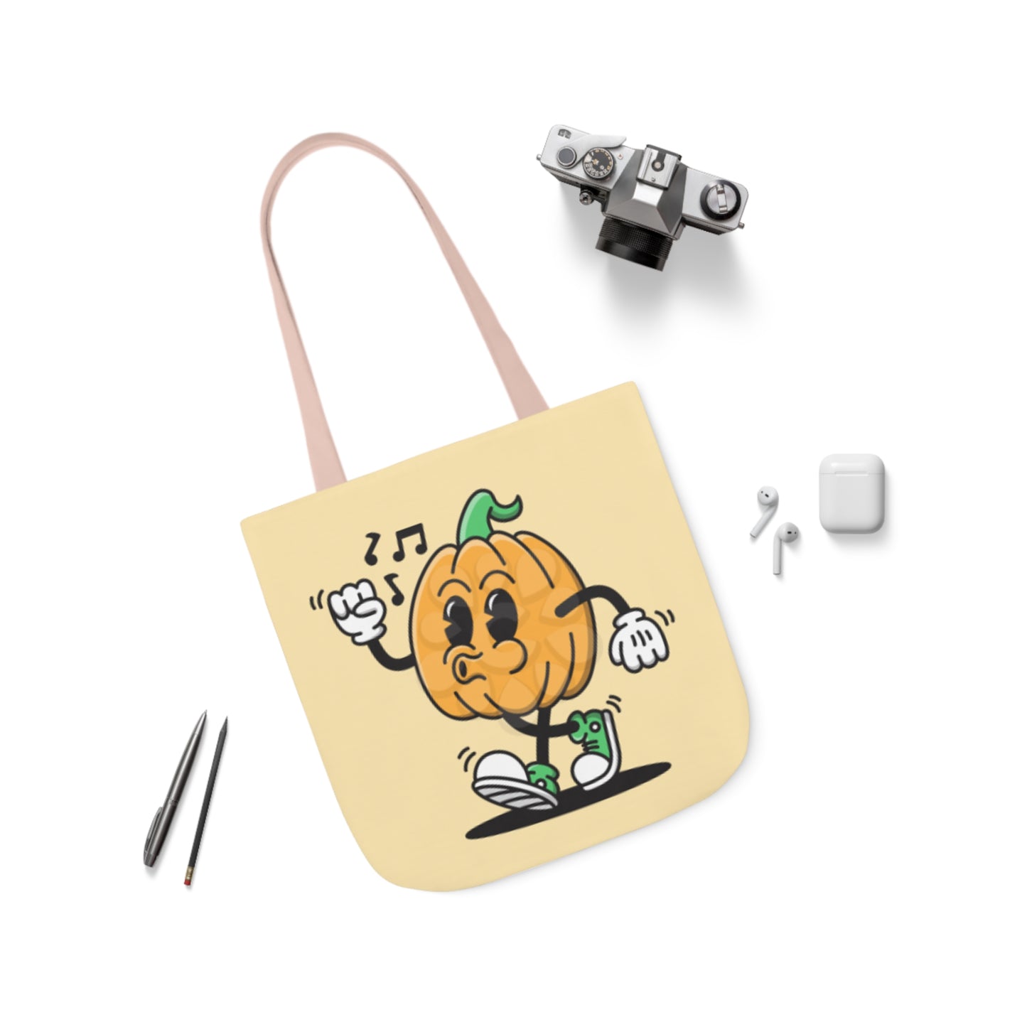 Happy Pumpkin - Canvas Tote Bag, 5-Color Straps - Halloween