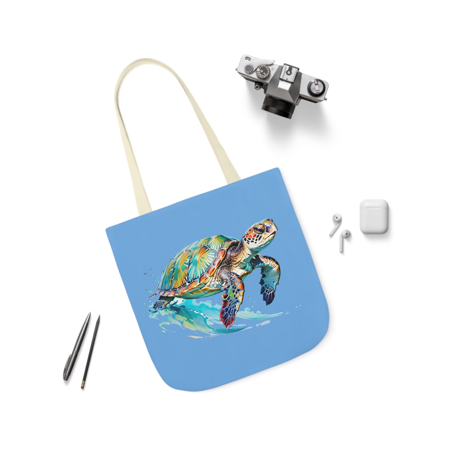 Turtle - Canvas Tote Bag, 5-Color Straps