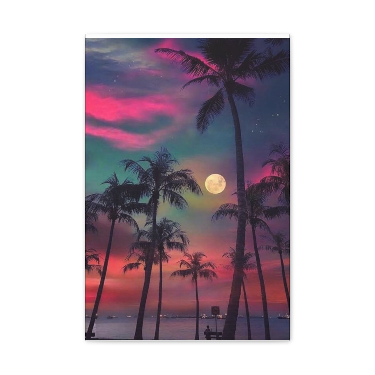 Moon Rise Palms - Canvas Stretched, 0.75"