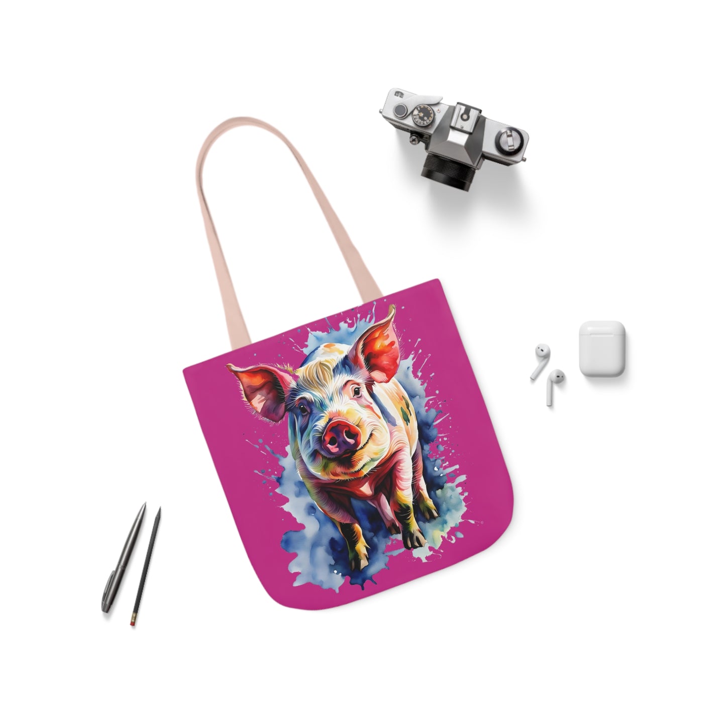 Arnold the Pig - Canvas Tote Bag, 5-Color Straps