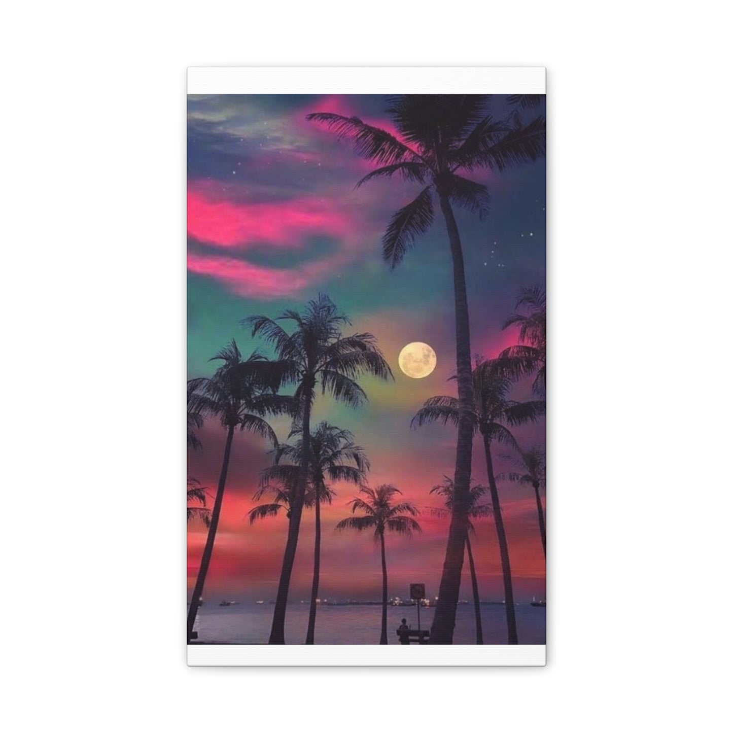 Moon Rise Palms - Canvas Stretched, 0.75"