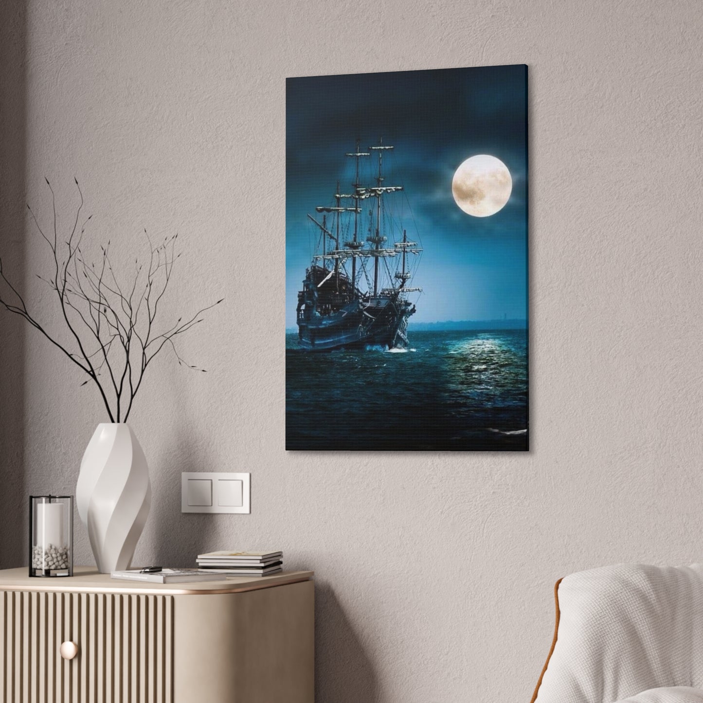 At Sea by Moonlight - Canvas Stretched, 0.75"