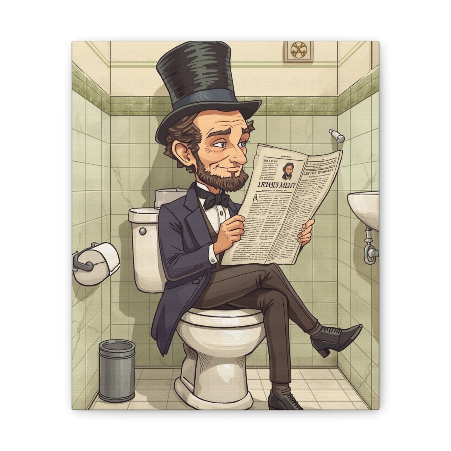 Abe on the Stool - Canvas Stretched, 0.75" - Wall Art 2026 - Bathroom Humor