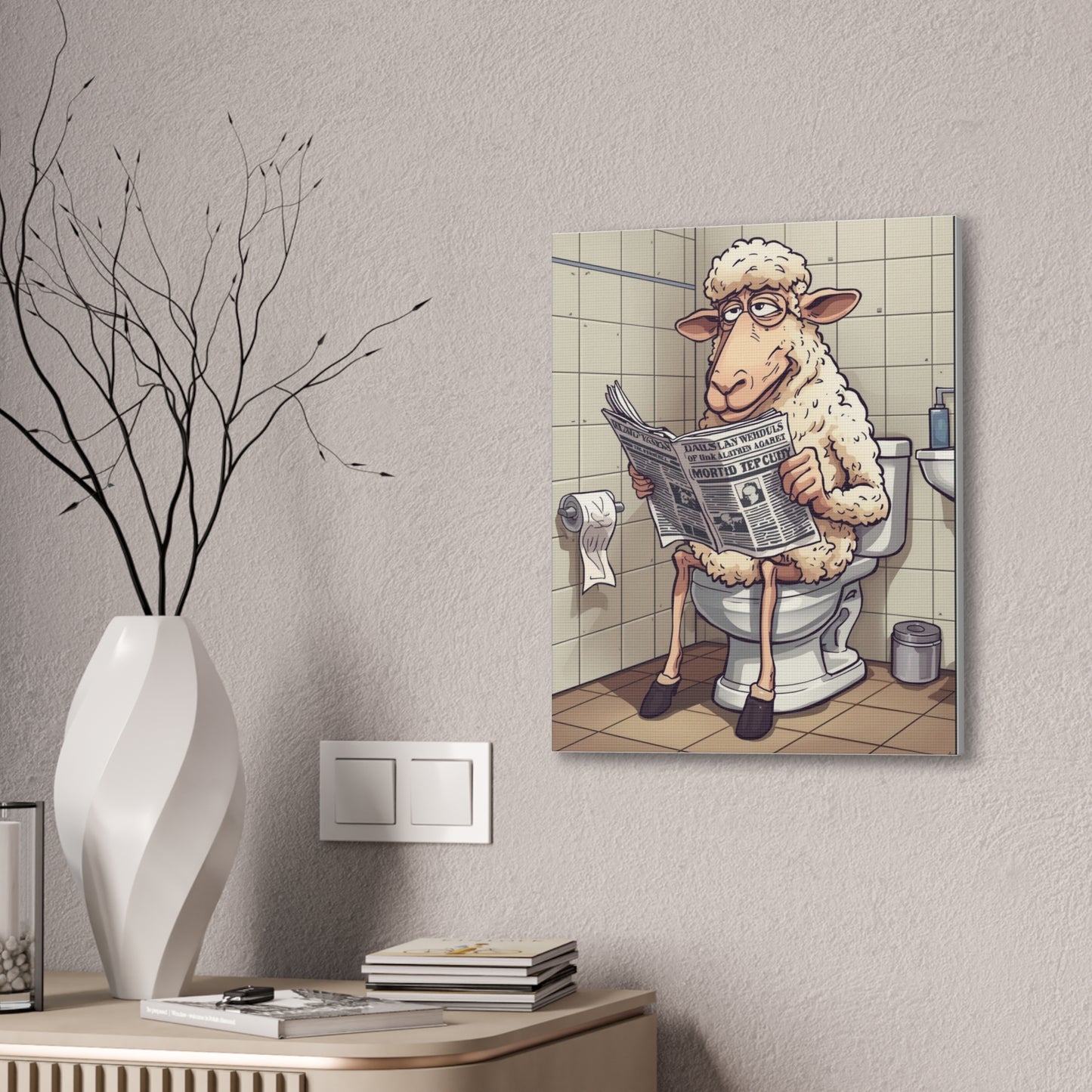 Sheep in the John - Canvas Stretched, 0.75" - Wall Art 2026 - Bathroom Humor