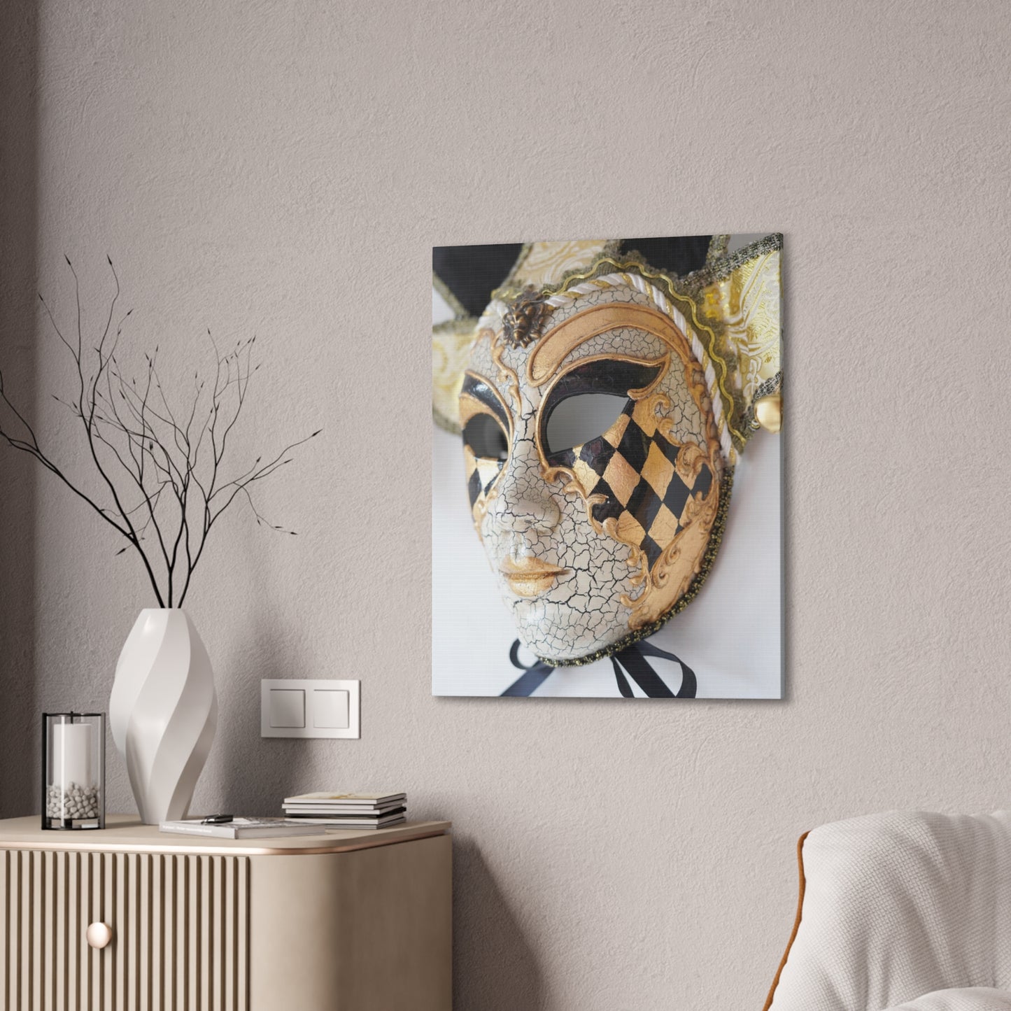 Gold and Silver Mask - Canvas Stretched, 0.75"