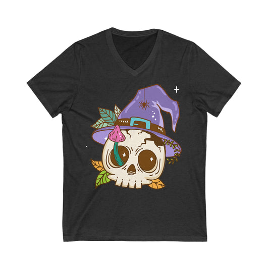 Fancy Skull - Unisex Jersey Short Sleeve V-Neck T-shirts - Halloween