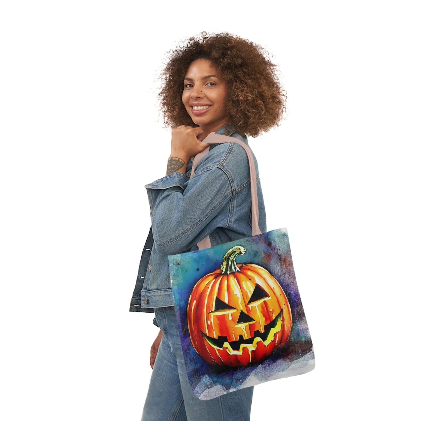 Pumkin Face - Canvas Tote Bag, 5-Color Straps - Halloween