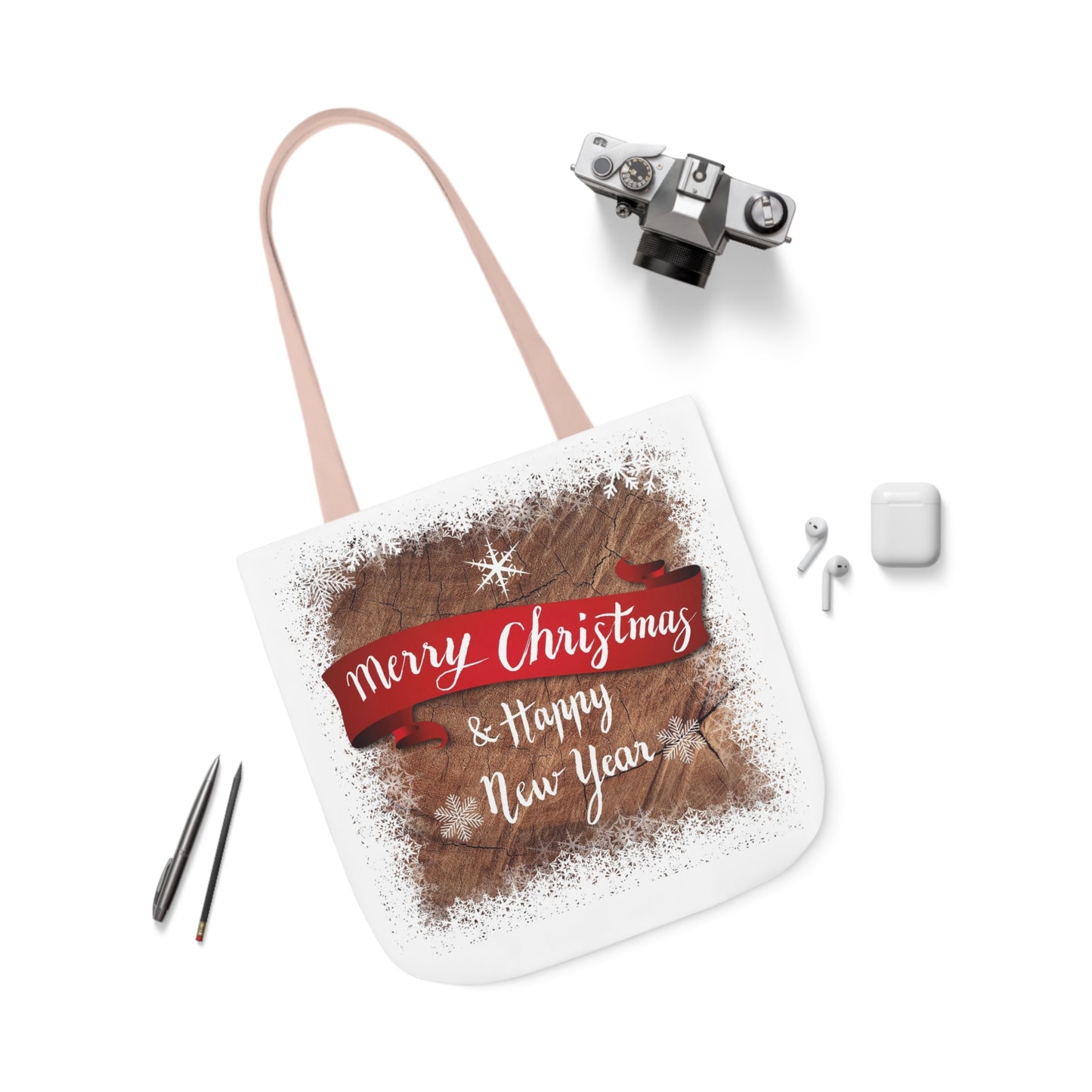 Merry Christmas -Canvas Tote Bag, 5-Color Straps - Christmas