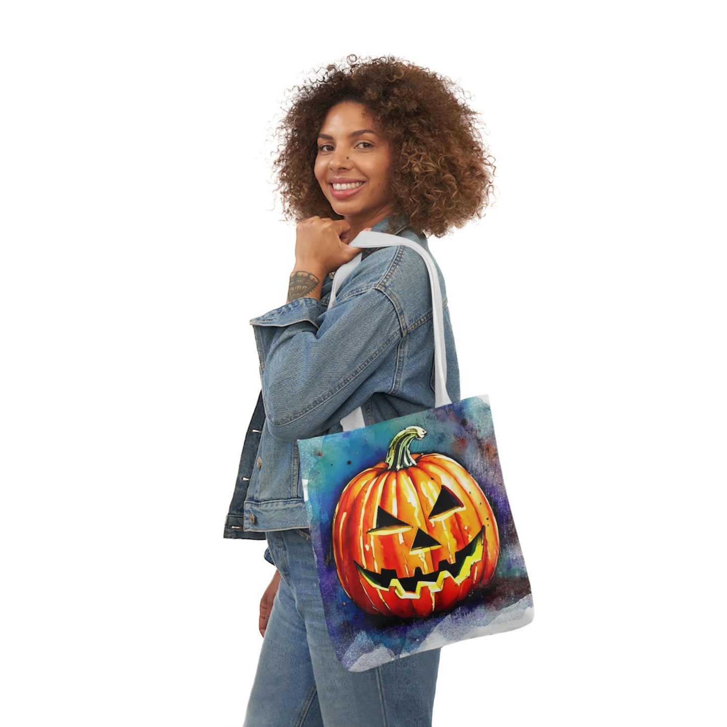 Pumkin Face - Canvas Tote Bag, 5-Color Straps - Halloween