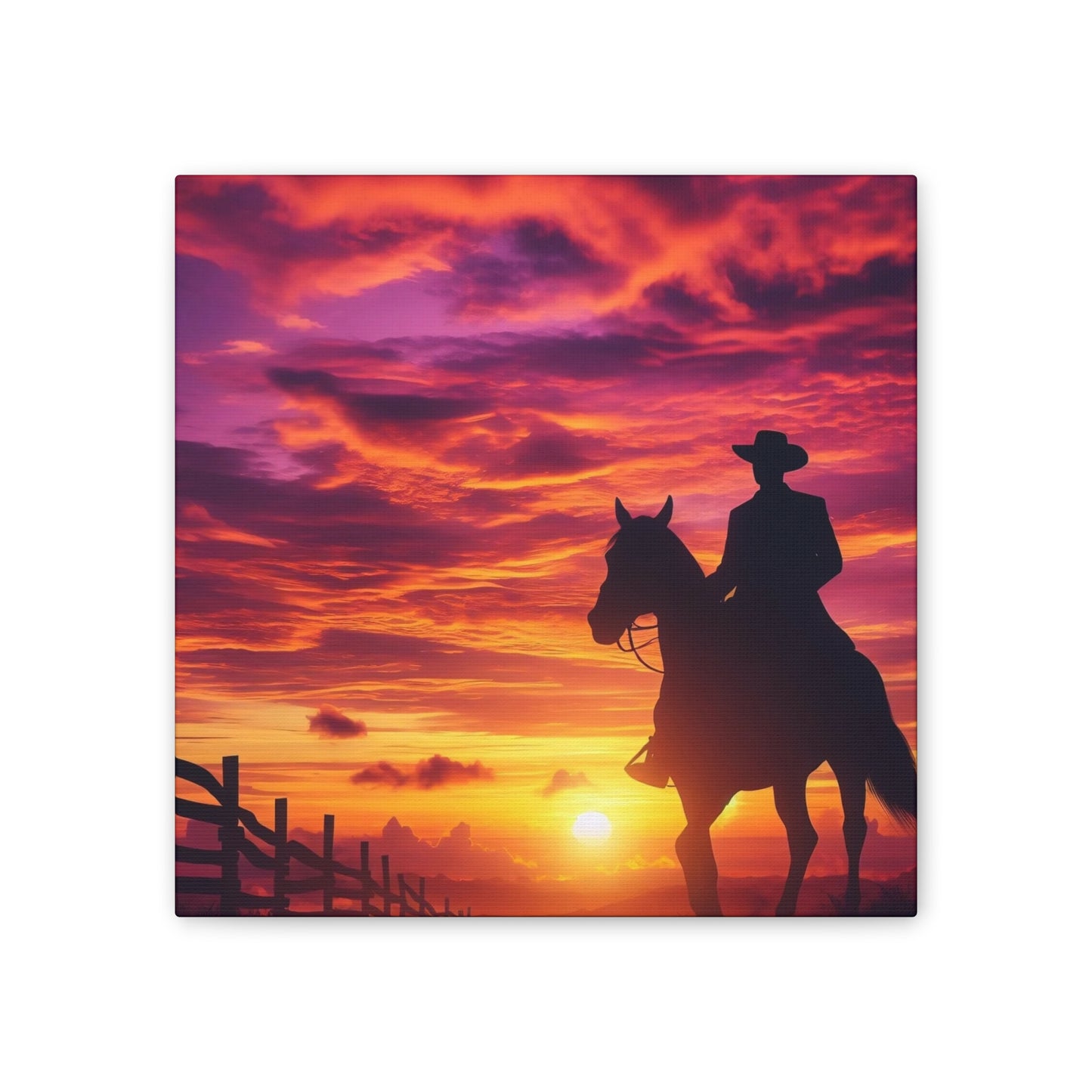 Cowboy in the Sunset - Canvas Stretched, 0.75"