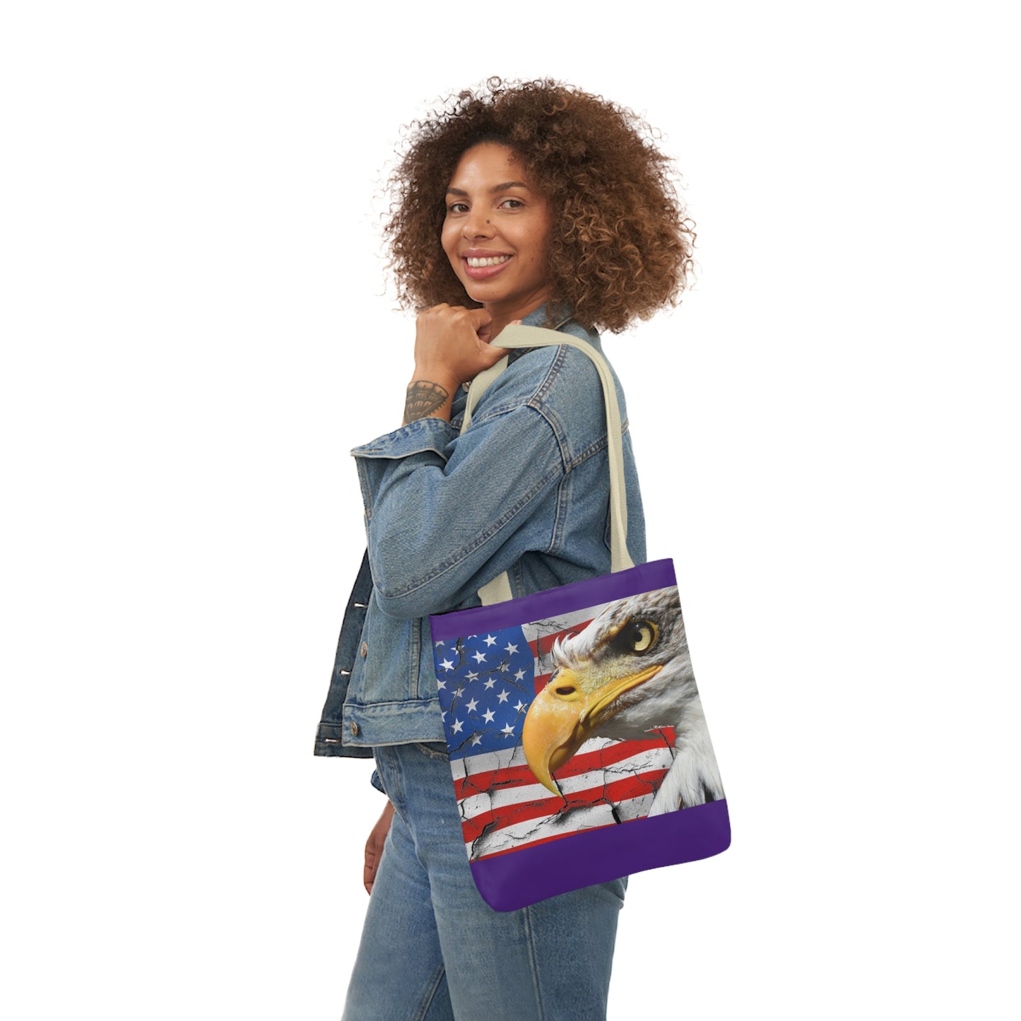 American Eagle - Canvas Tote Bag, 5-Color Straps - Patriotic