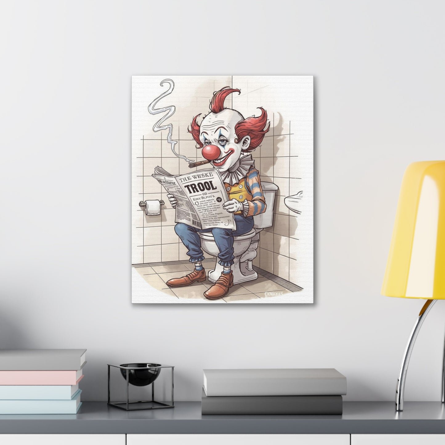Clown Reading the Paper - Canvas Stretched, 0.75" - Wall Art 2026 - Bathroom Humor