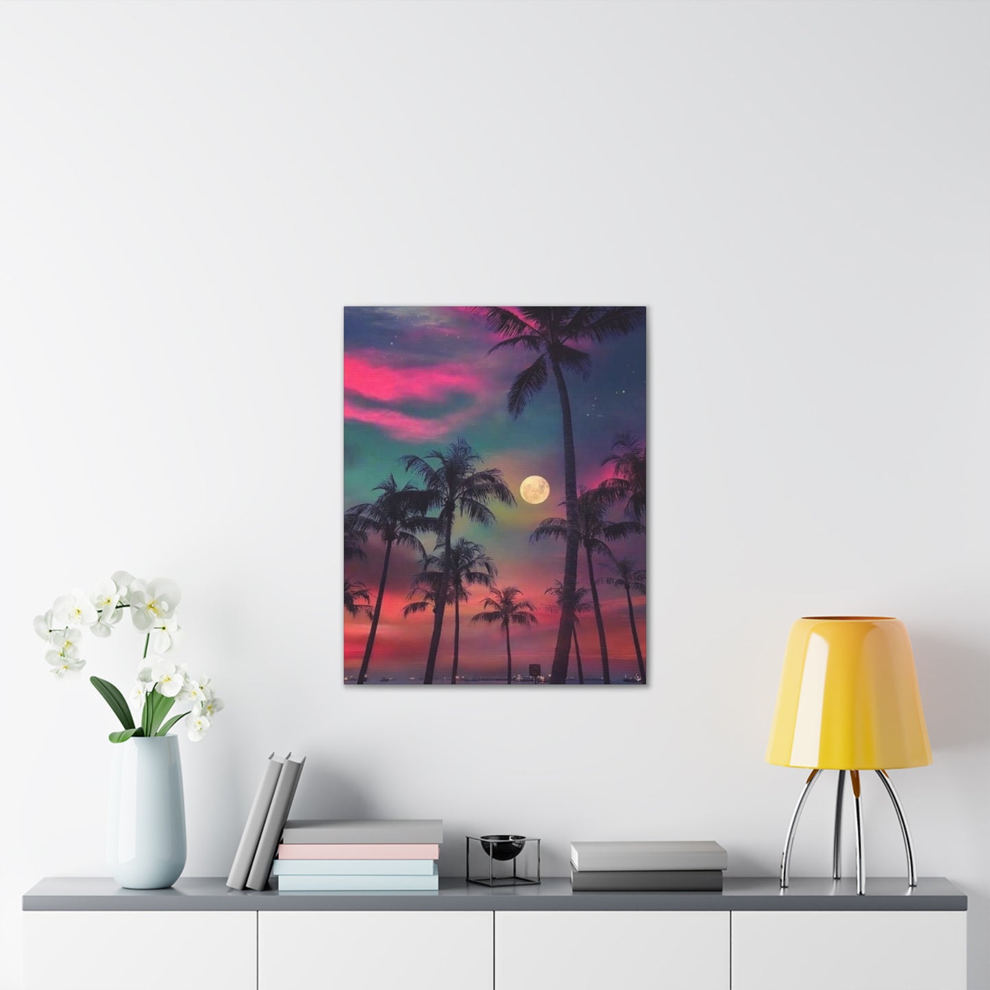 Moon Rise Palms - Canvas Stretched, 0.75"