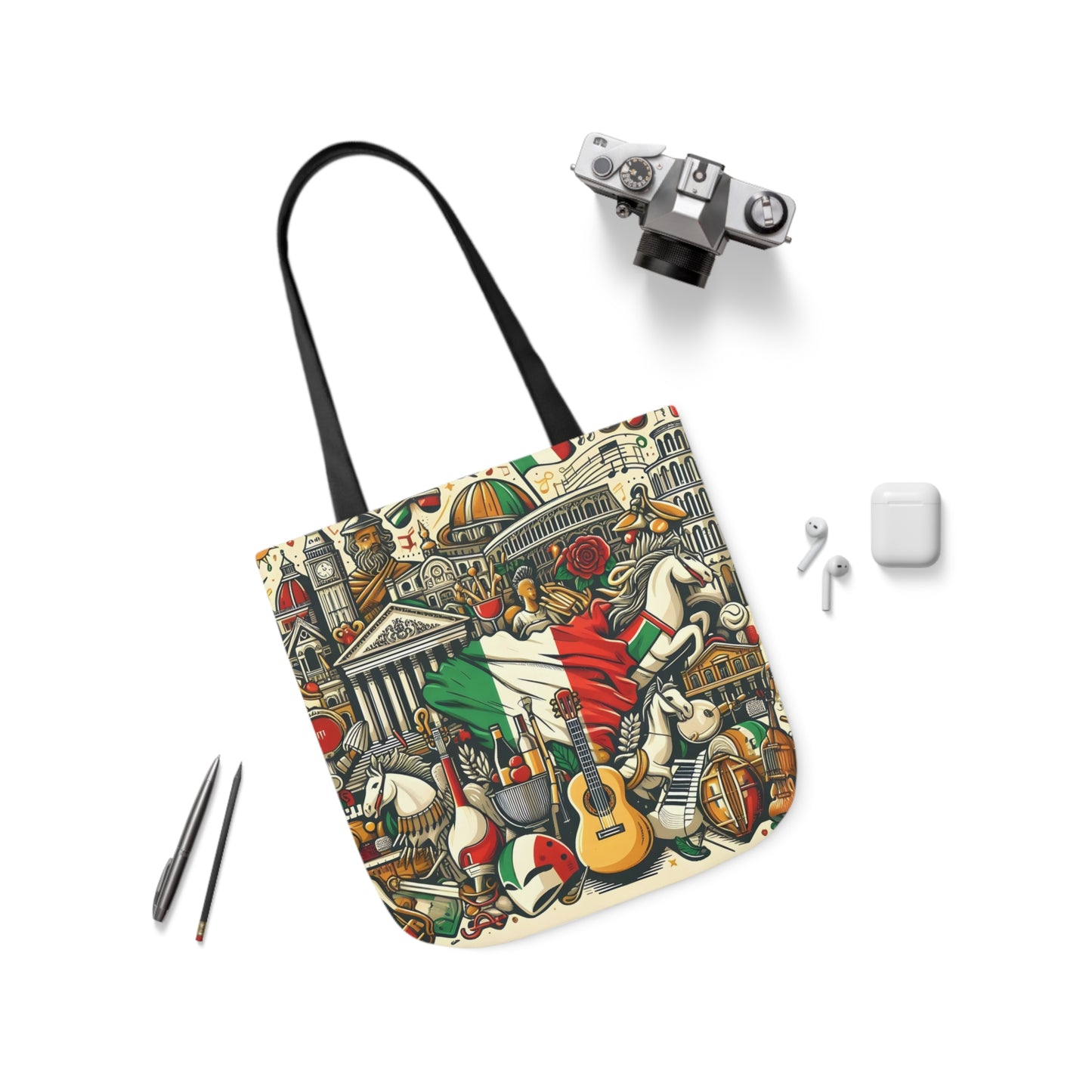 Italian Mural - Canvas Tote Bag, 5-Color Straps