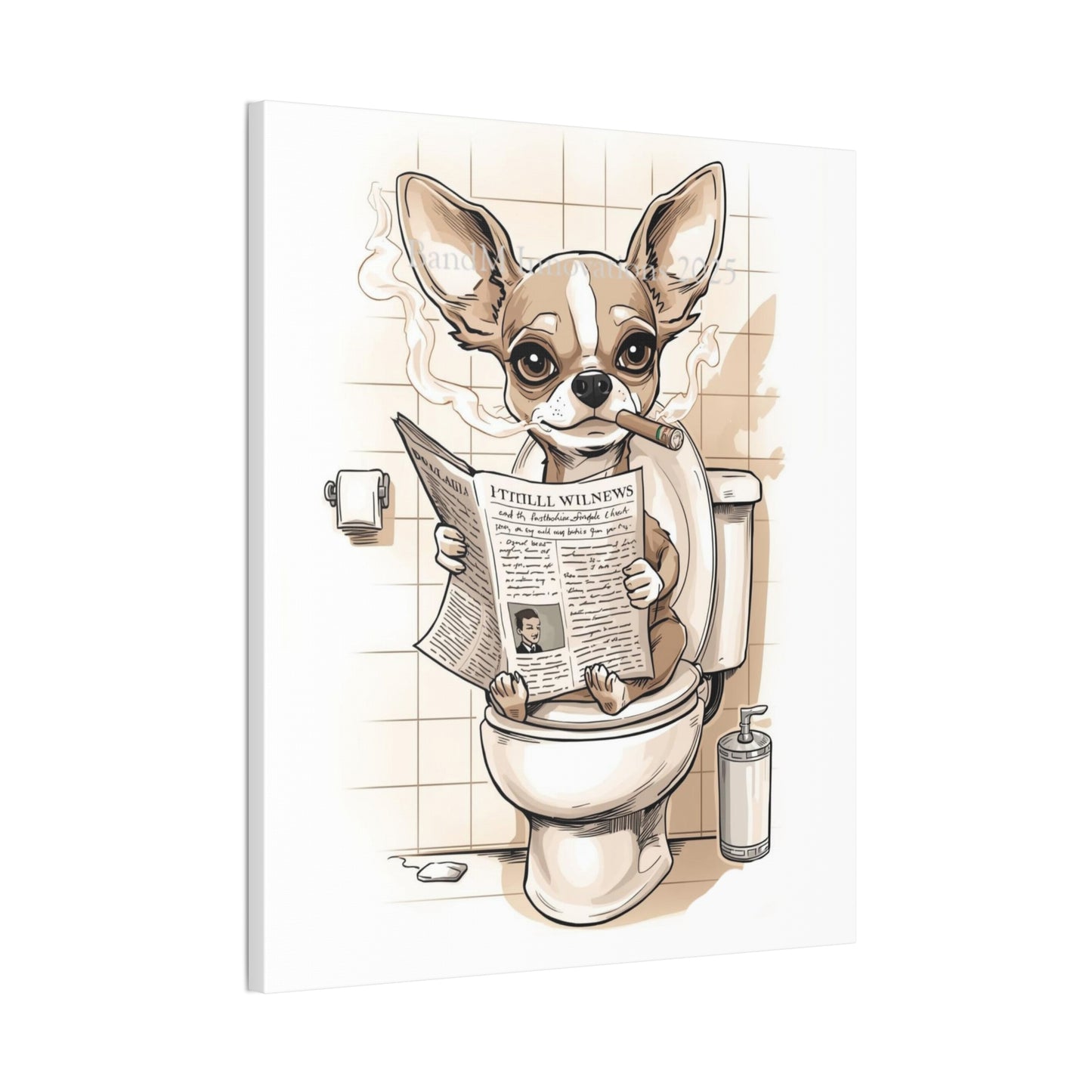 Chihuahua Reading the Paper - Canvas Stretched, 0.75" - Wall Art 2026 - Bathroom Humor