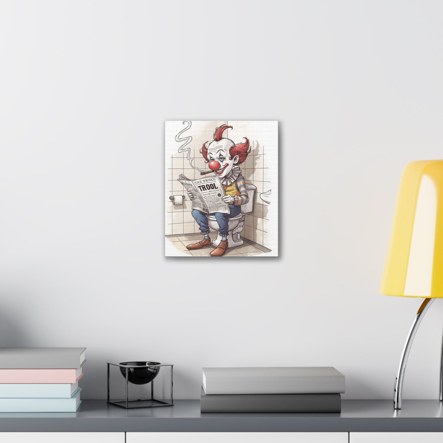 Clown Reading the Paper - Canvas Stretched, 0.75" - Wall Art 2026 - Bathroom Humor
