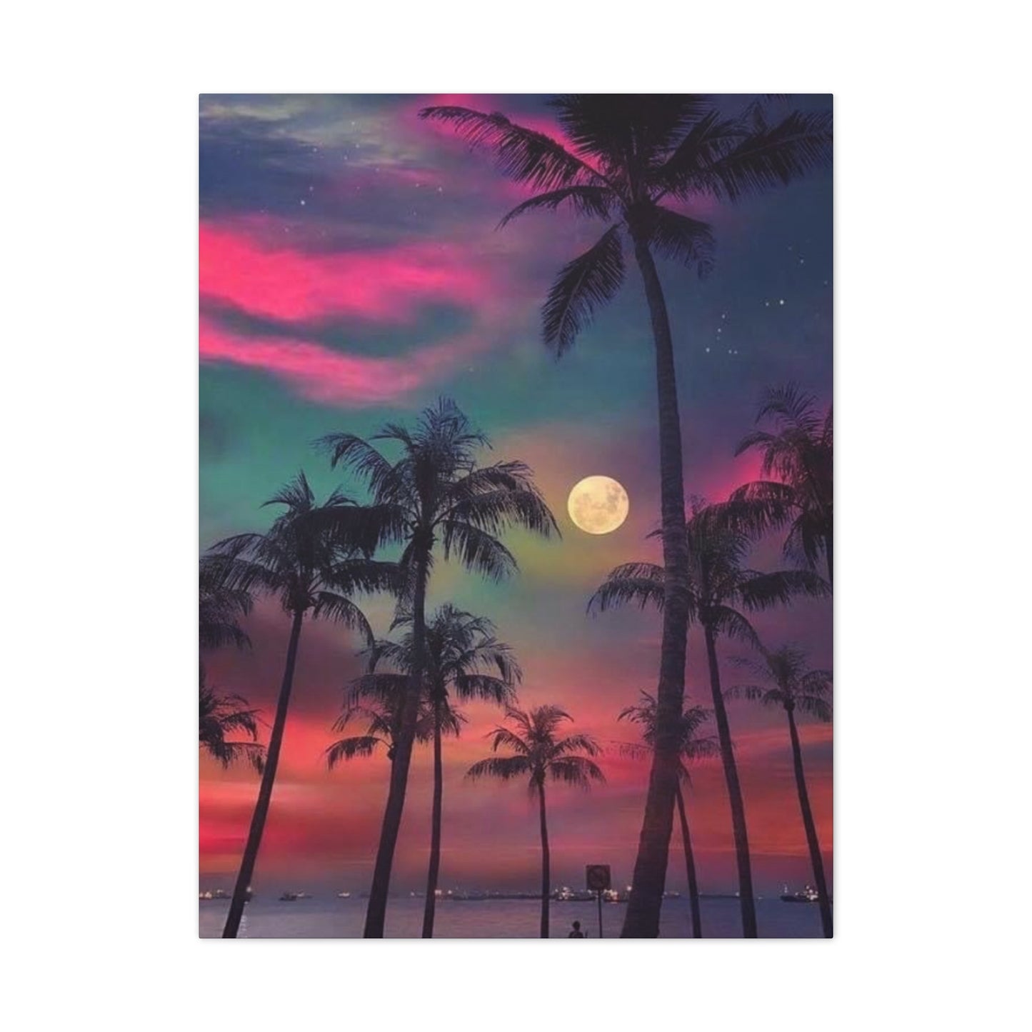 Moon Rise Palms - Canvas Stretched, 0.75"