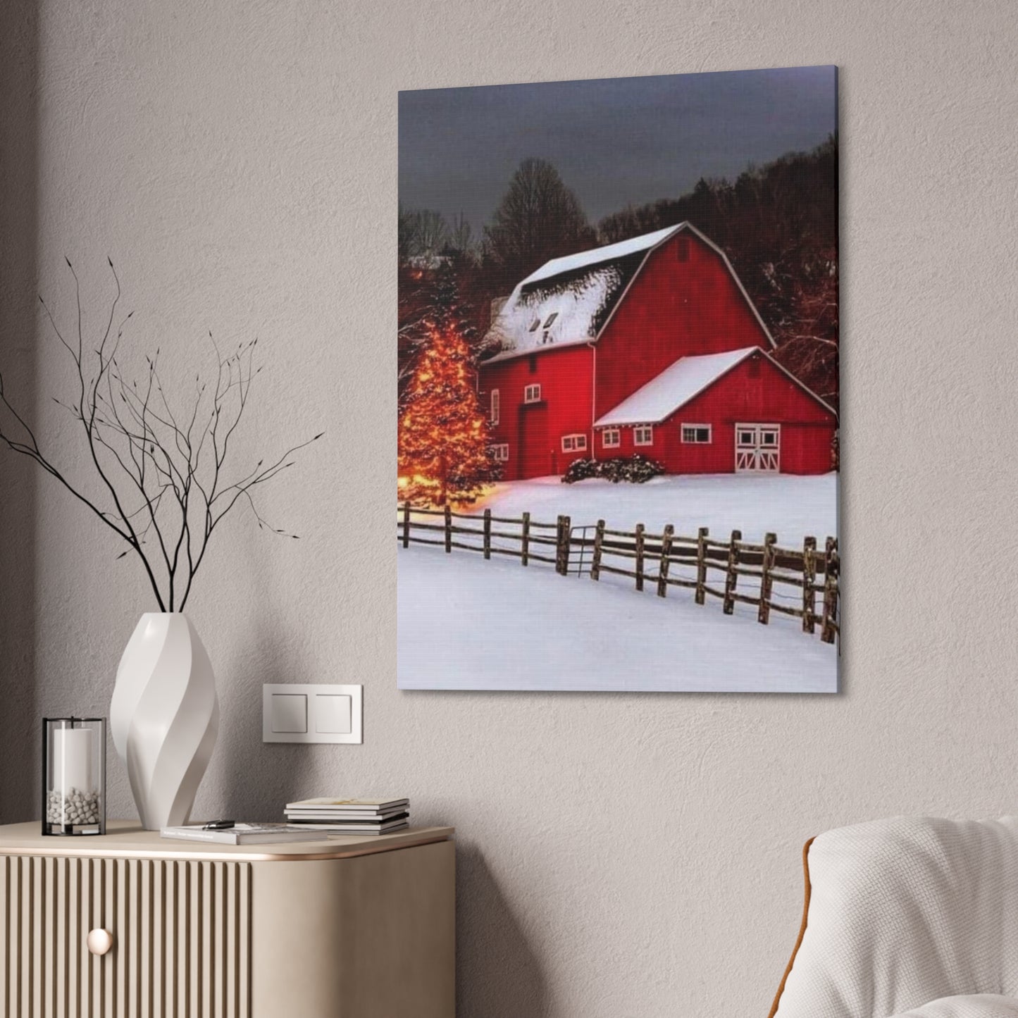 Barn in Winter - Canvas Stretched, 0.75"