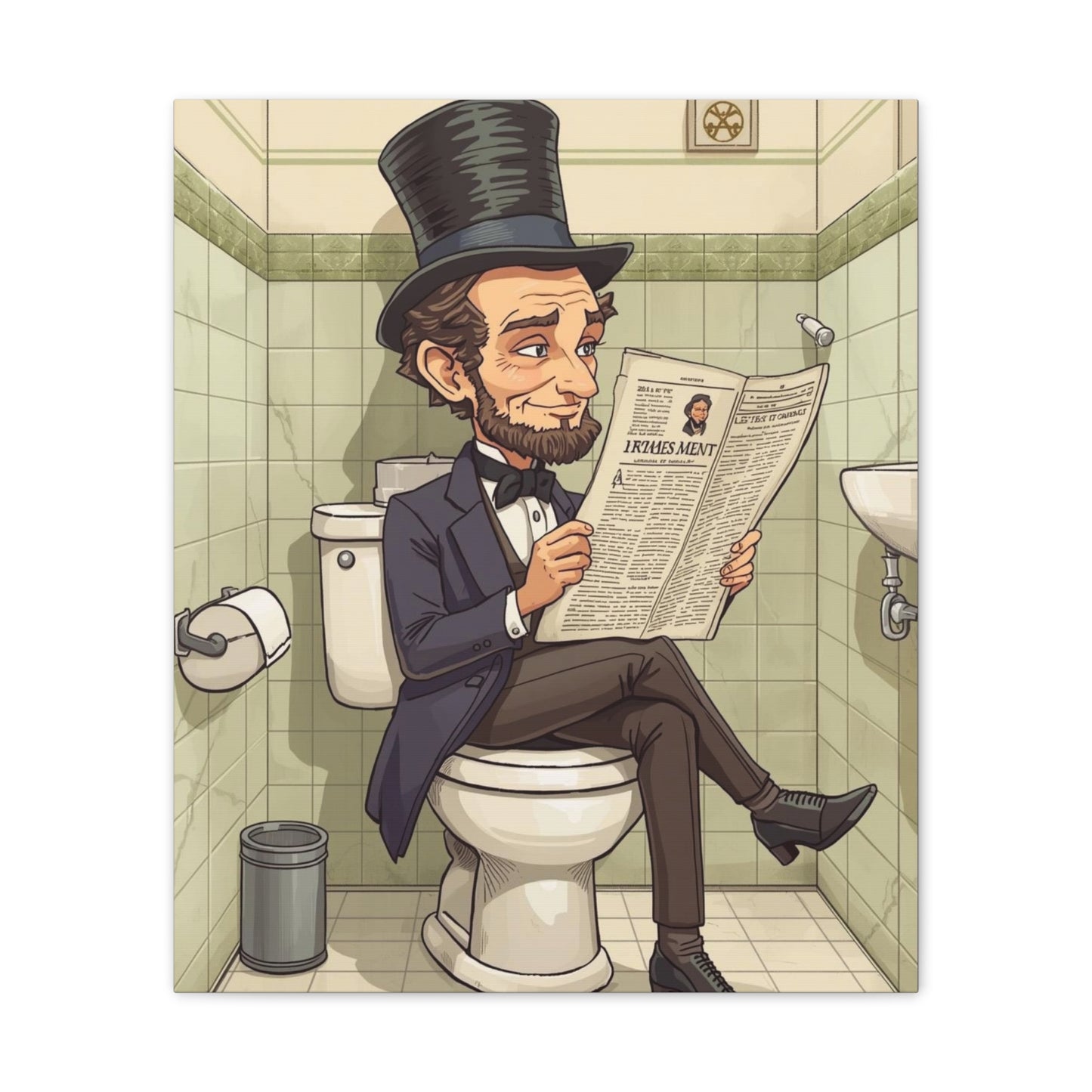 Abe on the Stool - Canvas Stretched, 0.75" - Wall Art 2026 - Bathroom Humor