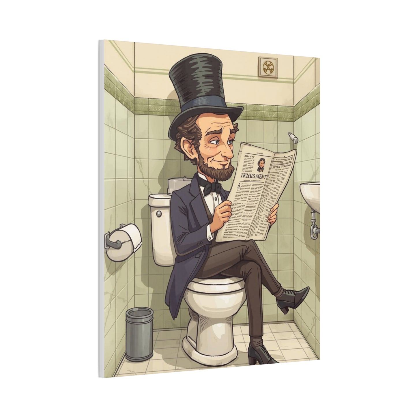 Abe on the Stool - Canvas Stretched, 0.75" - Wall Art 2026 - Bathroom Humor