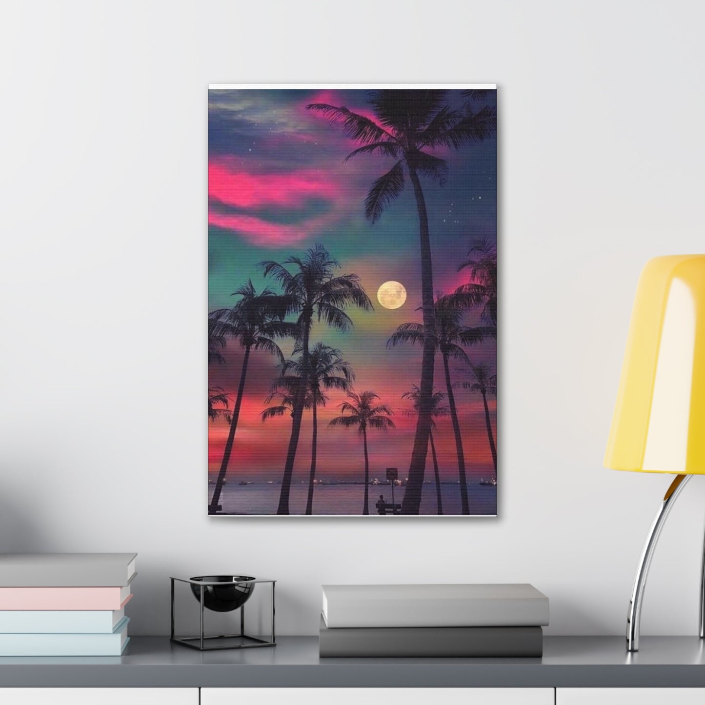 Moon Rise Palms - Canvas Stretched, 0.75"