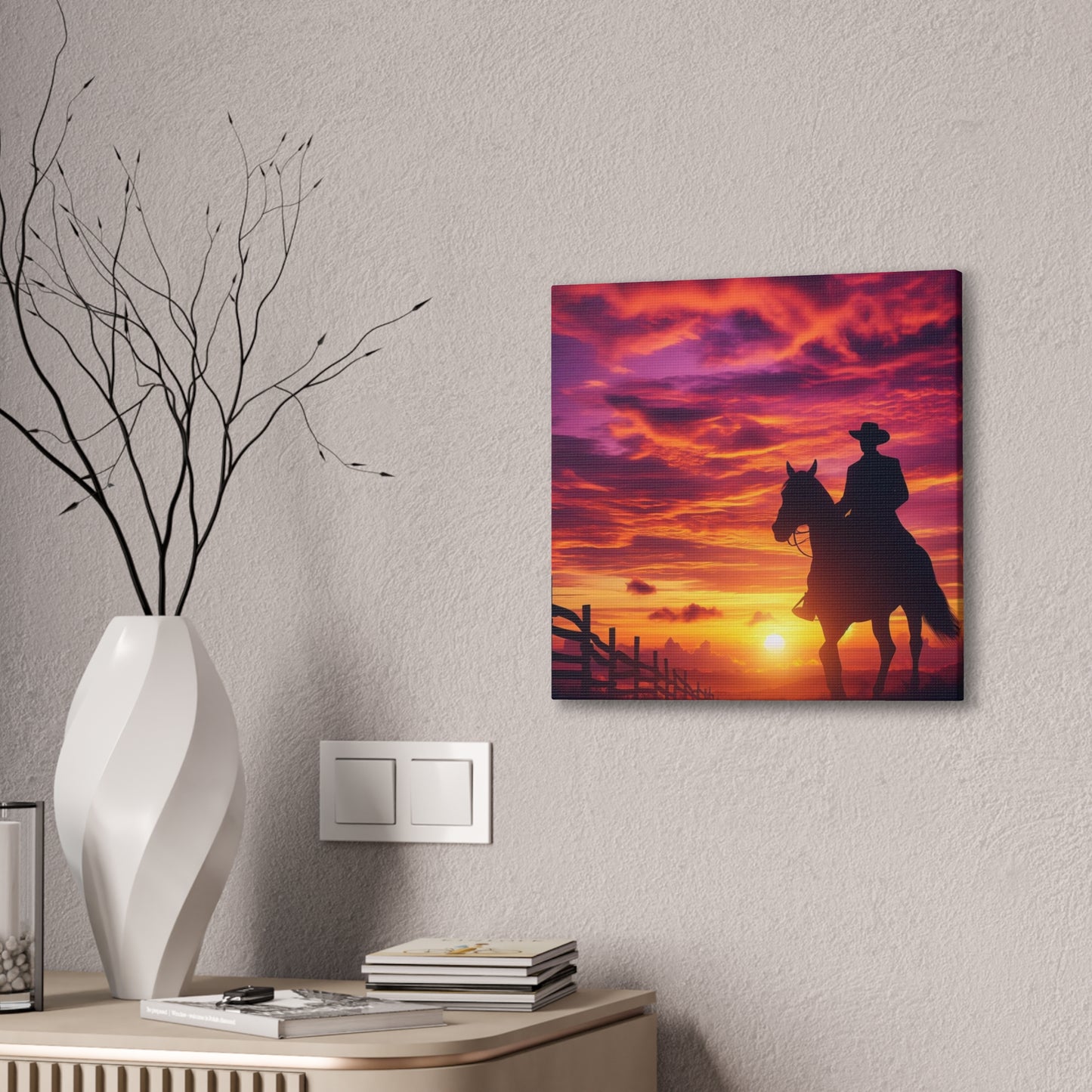 Cowboy in the Sunset - Canvas Stretched, 0.75"