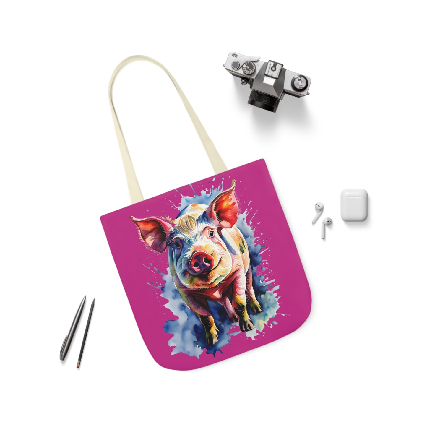 Arnold the Pig - Canvas Tote Bag, 5-Color Straps