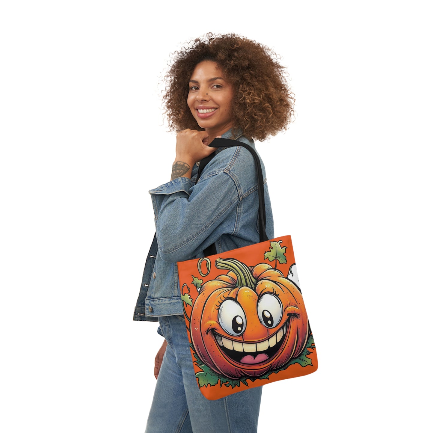 Happy Pumpkin - Canvas Tote Bag, 5-Color Straps - Halloween