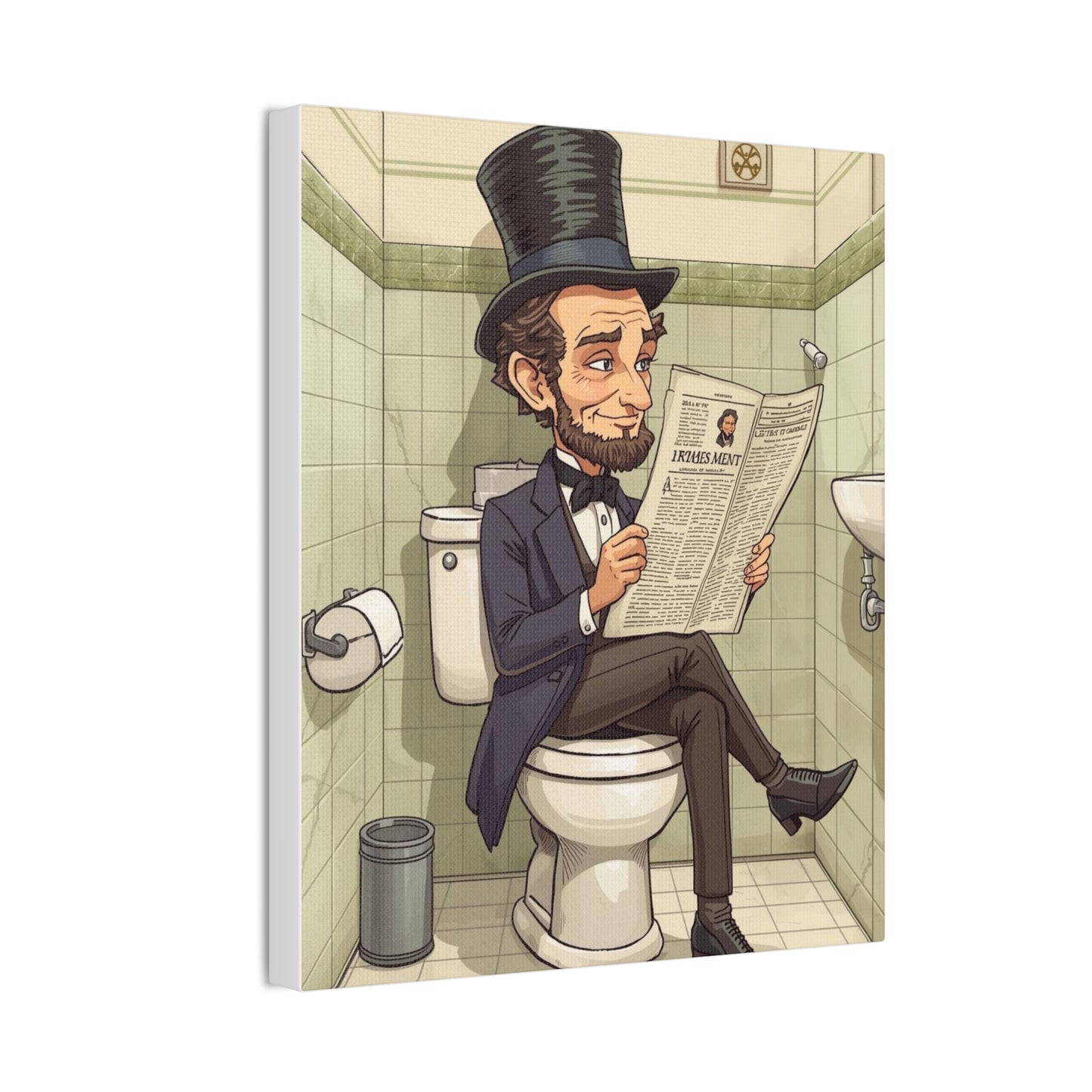 Abe on the Stool - Canvas Stretched, 0.75" - Wall Art 2026 - Bathroom Humor