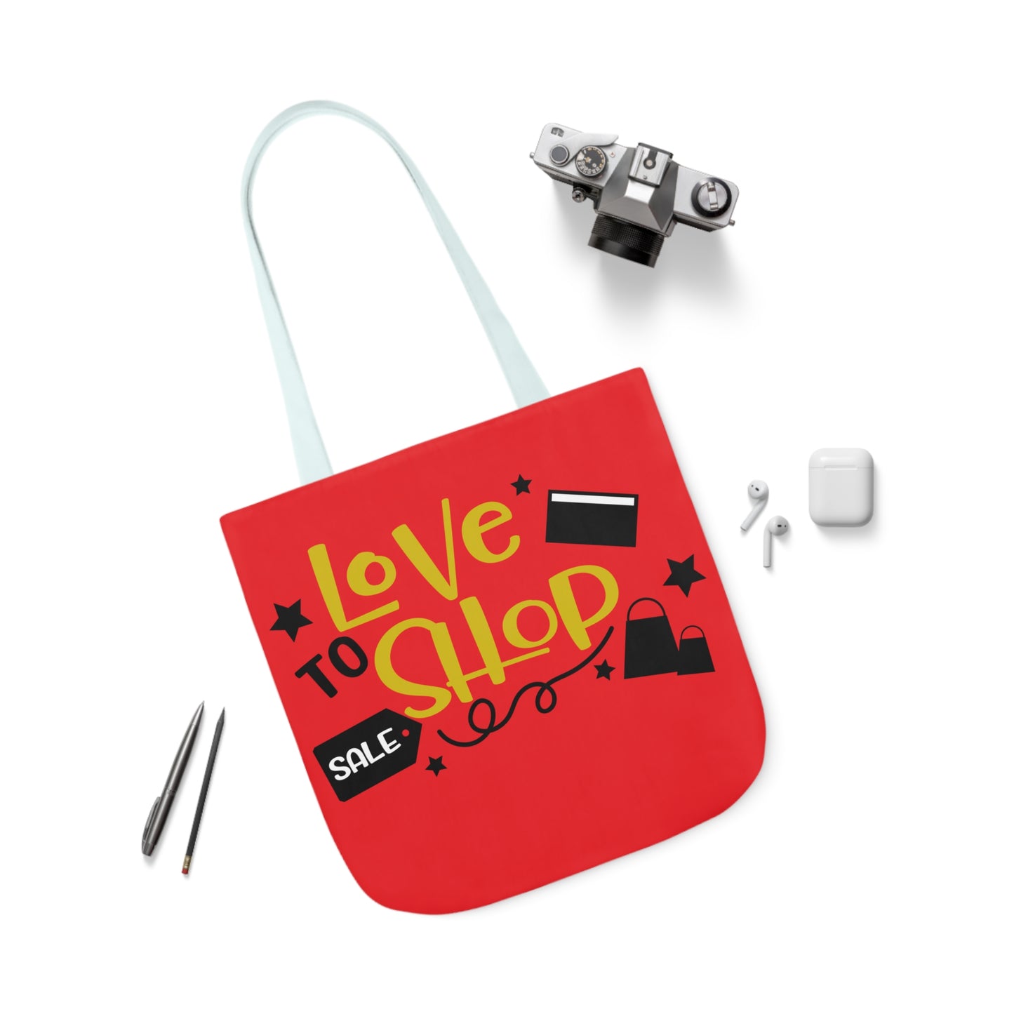 Love to Shop = Canvas Tote Bag, 5-Color Straps - Mother's Day