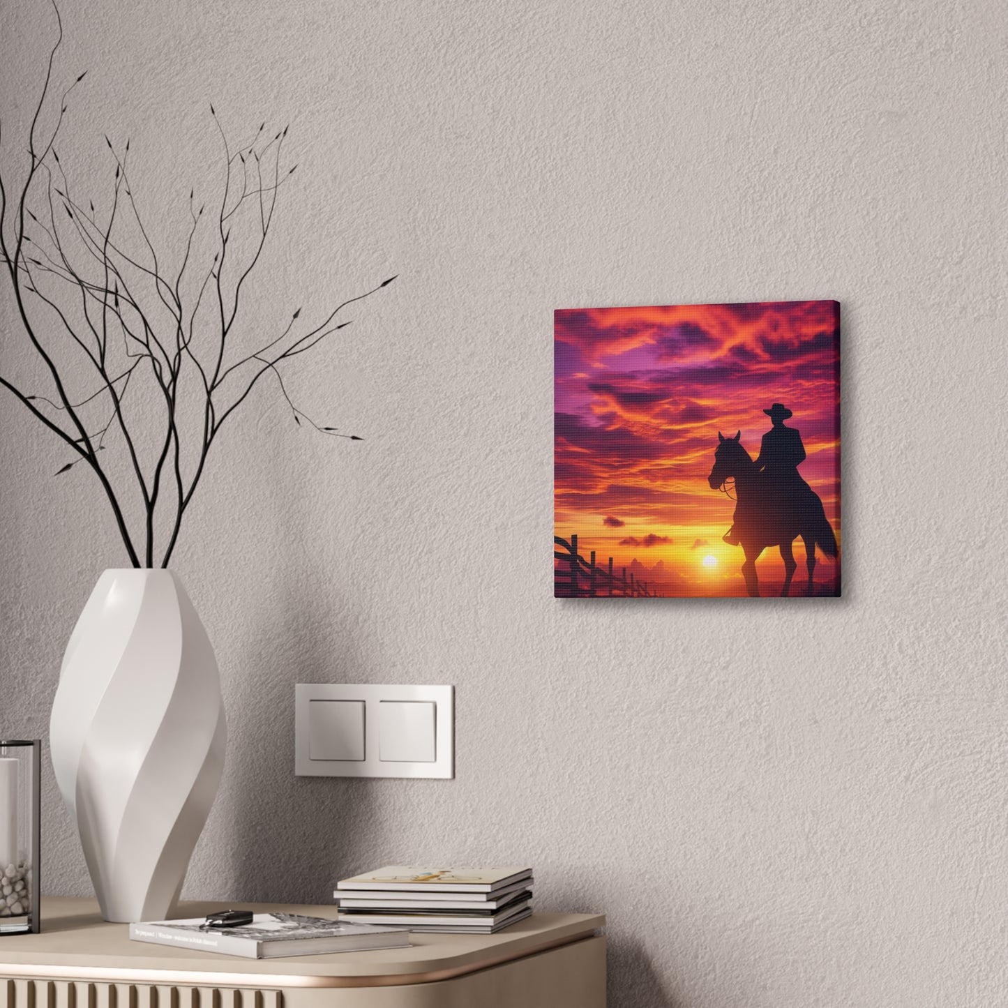 Cowboy in the Sunset - Canvas Stretched, 0.75"