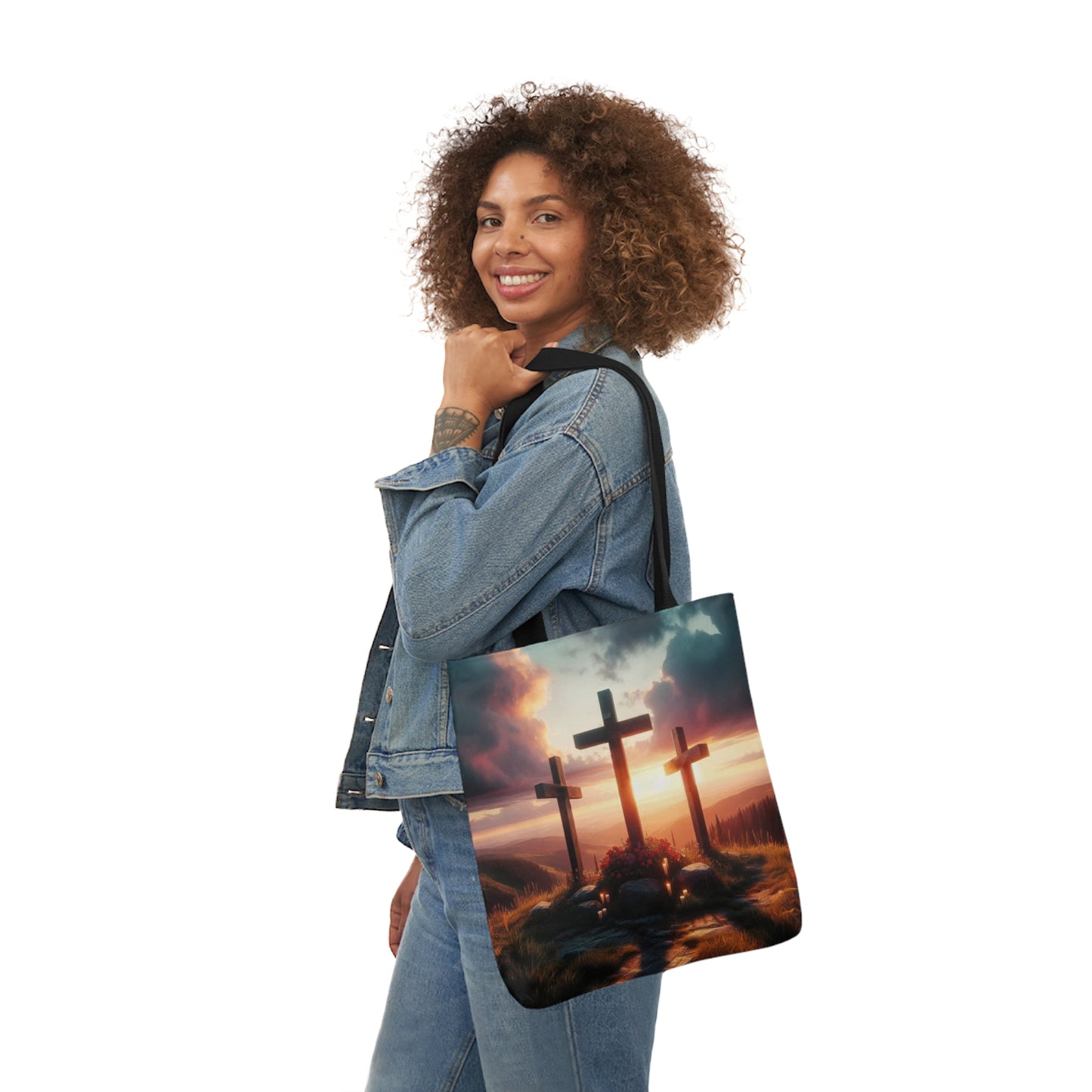 Calvary - Canvas Tote Bag, 5-Color Straps - Easter - Religious