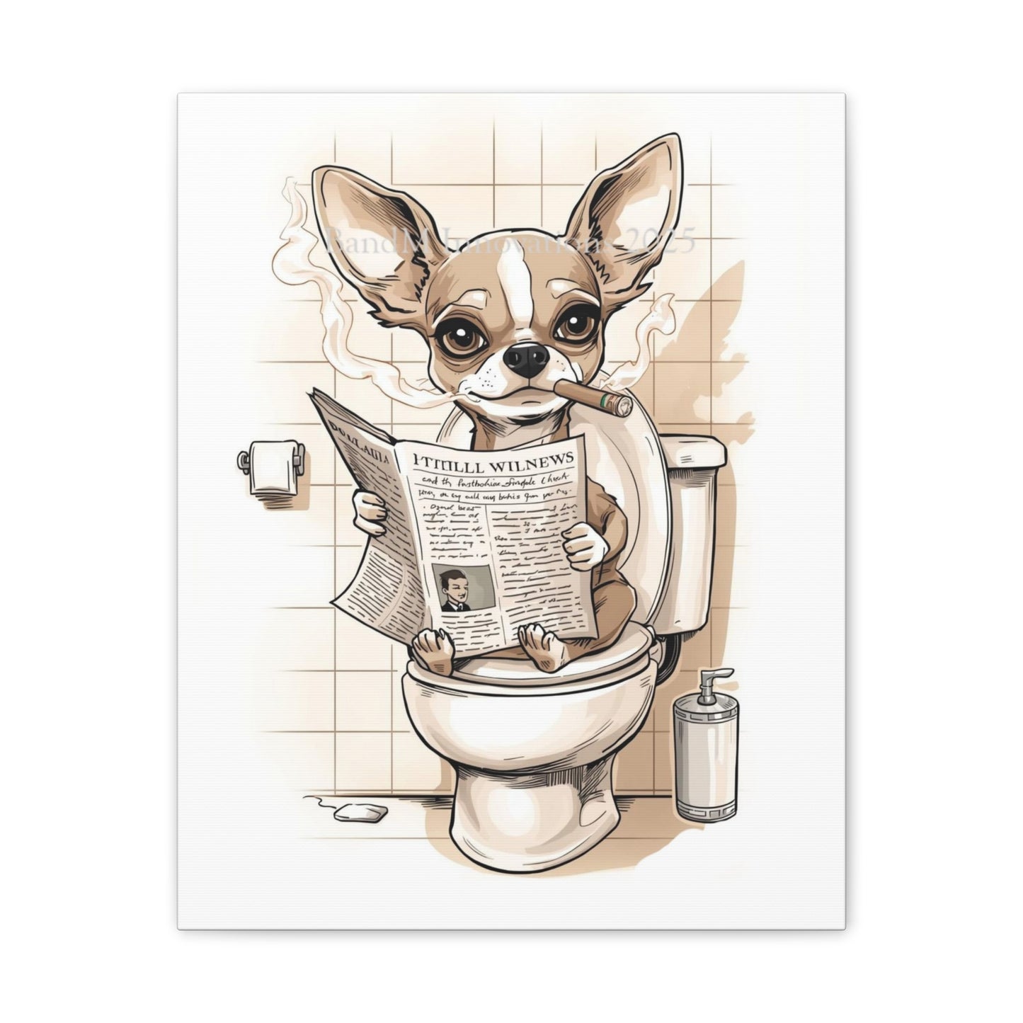 Chihuahua Reading the Paper - Canvas Stretched, 0.75" - Wall Art 2026 - Bathroom Humor
