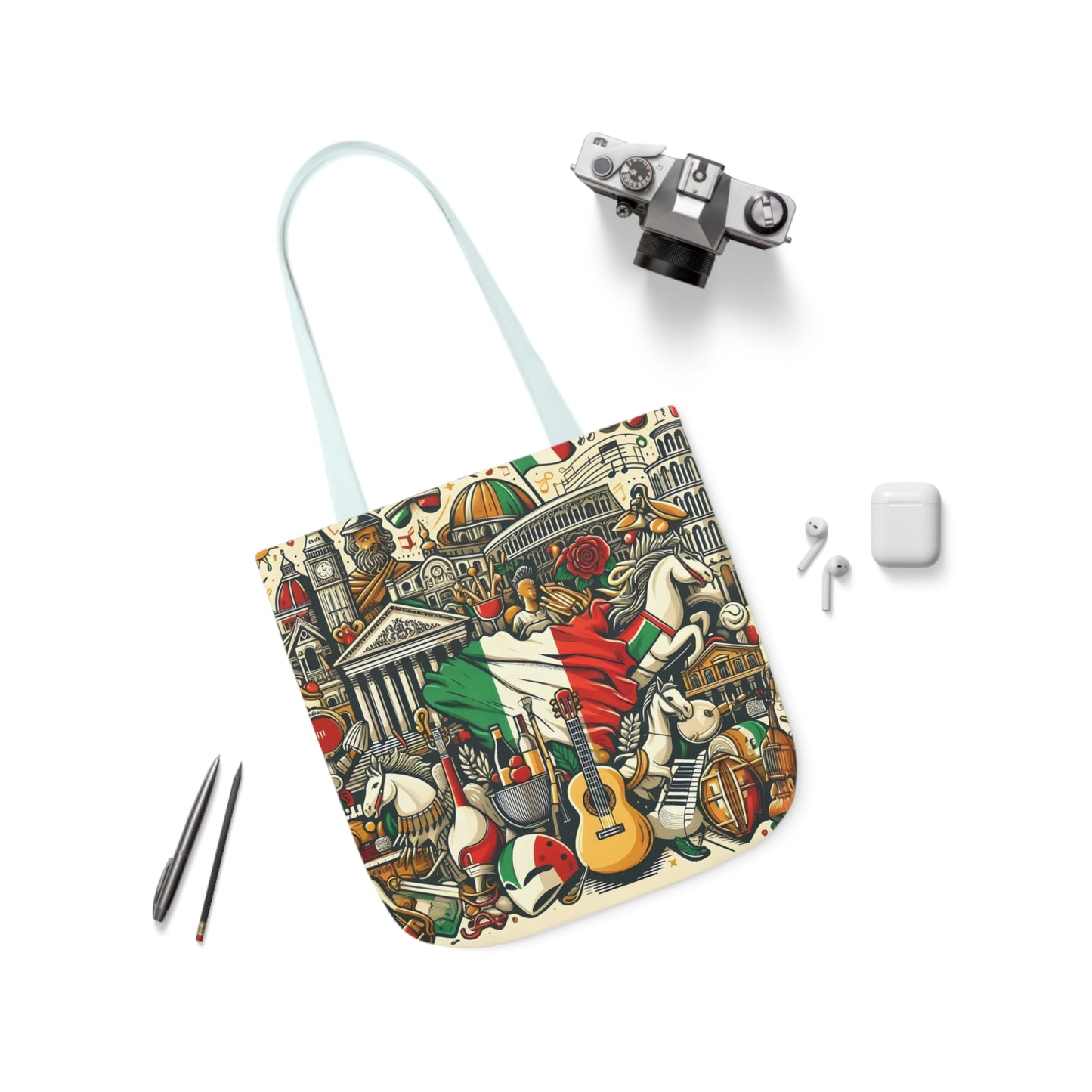 Italian Mural - Canvas Tote Bag, 5-Color Straps