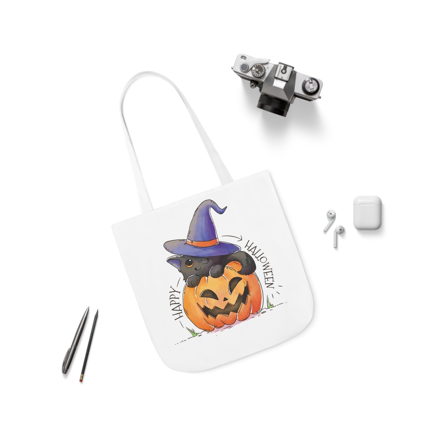 Happy Halloween - Canvas Tote Bag, 5-Color Straps - Halloween