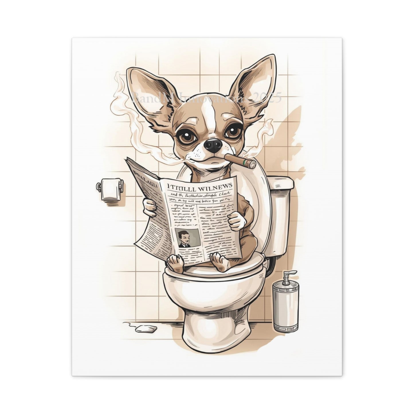 Chihuahua Reading the Paper - Canvas Stretched, 0.75" - Wall Art 2026 - Bathroom Humor